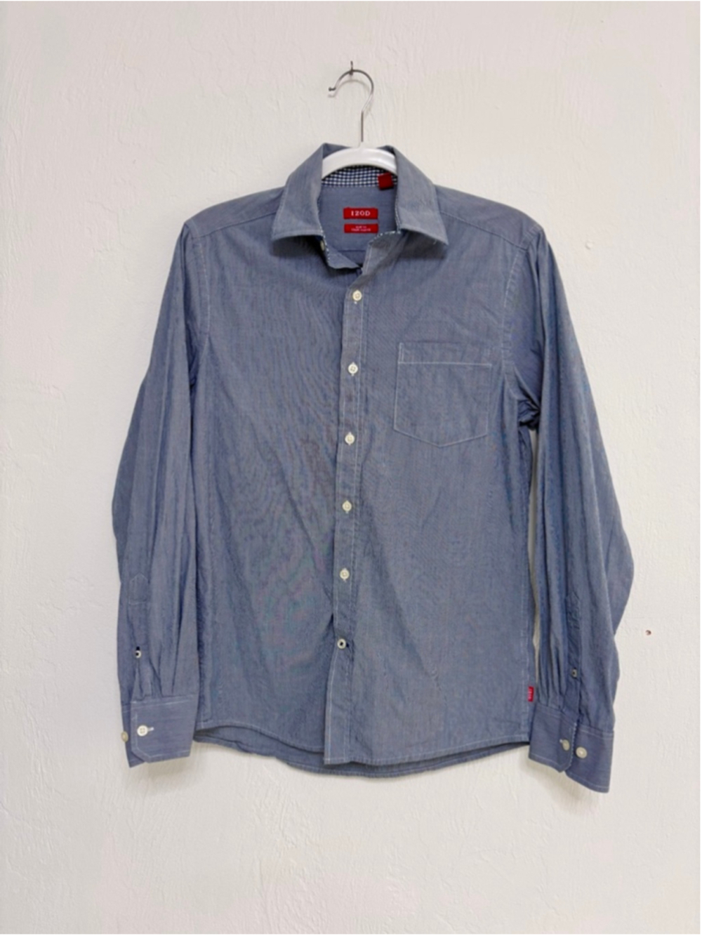 Men's IZOD Blue White Striped Slim Fit Casual Button Down Shirt S Cotton